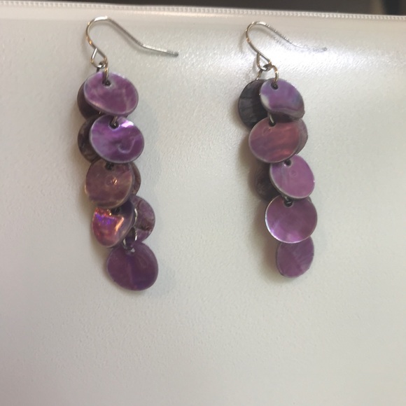 Purple Capiz Shell Dangle Earrings - Picture 4 of 6